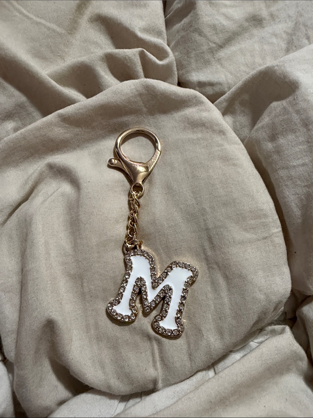Free People Gold Tone White Enamel Pavé Crystal Initial Letter M Bag Charm